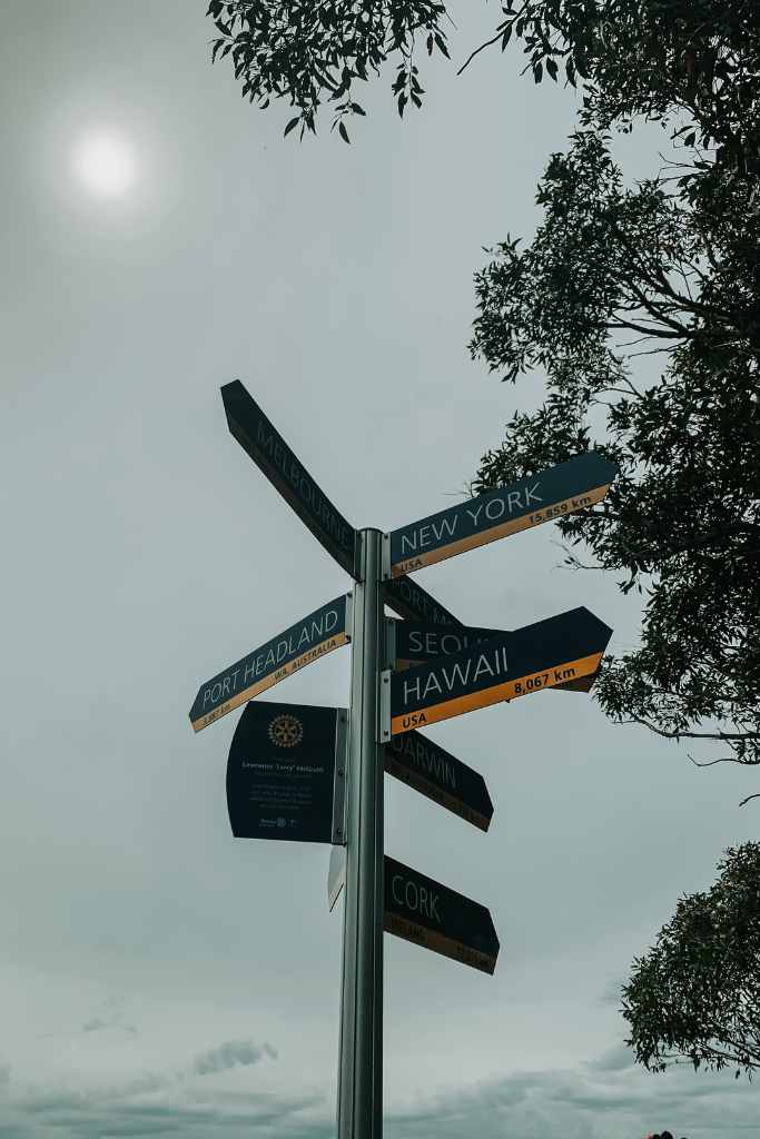 A post with several arrow pointing on different locations in port stephens