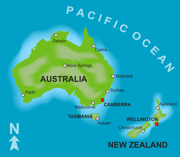 Map of Australia with New zealand