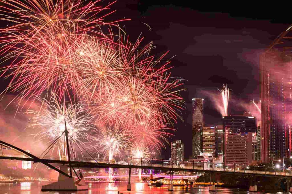Festival with fireworks in Brisbane City, Queensland, Australia
