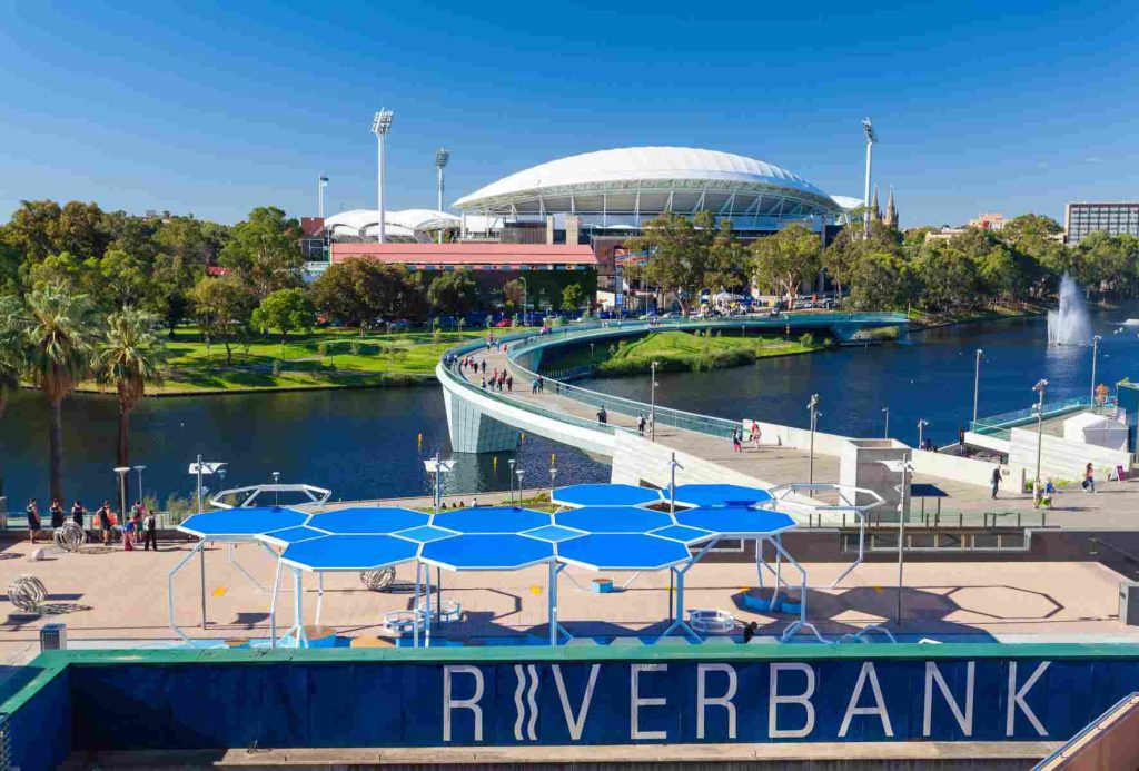 View of River Torrens and Adelaide Oval in Adelaide, Australia