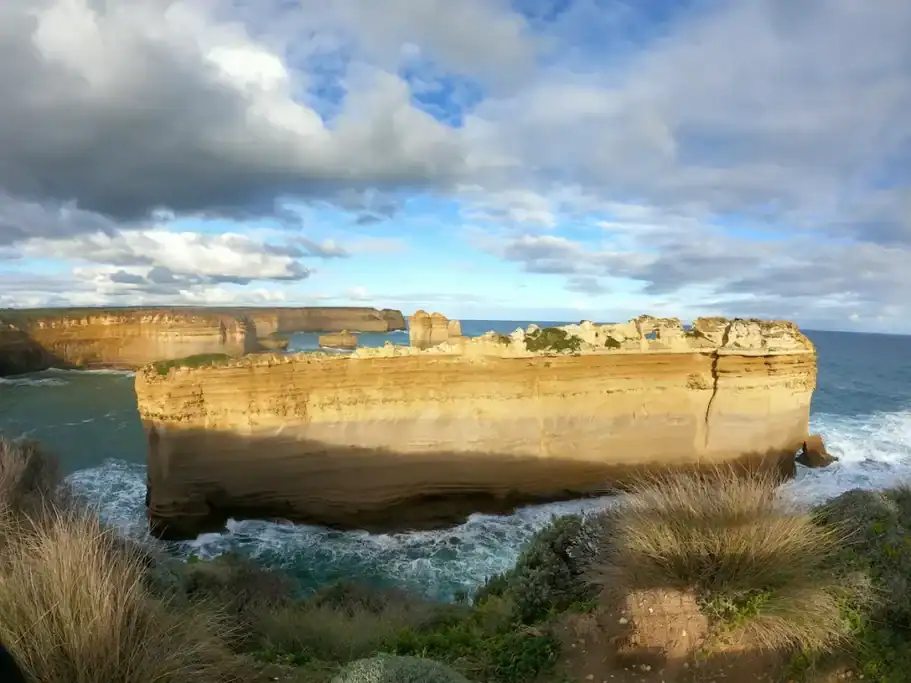 The Razorback rock formation rises from the Southern Ocean near Loch Ard Gorge along the Great Ocean Road.