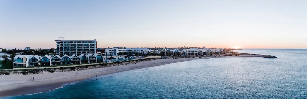 Seashells Mandurah overlooking the beach and calm ocean, oceanfront accommodation with a pool a short drive from Perth