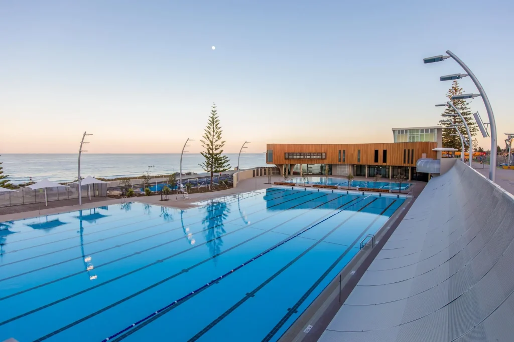 The oceanfront lap pool at Scarborough Beach Pool, a two-minute walk from Rendezvous Hotel Perth Scarborough while its own pool is closed for upgrades